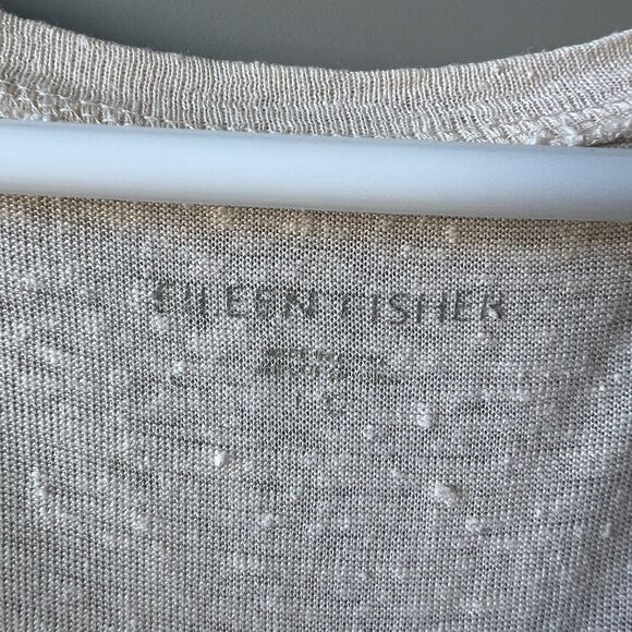 Eileen Fisher Shirt Womens Large Beige Organic Linen Long Sleeve Scoop Neck - Picture 6 of 12